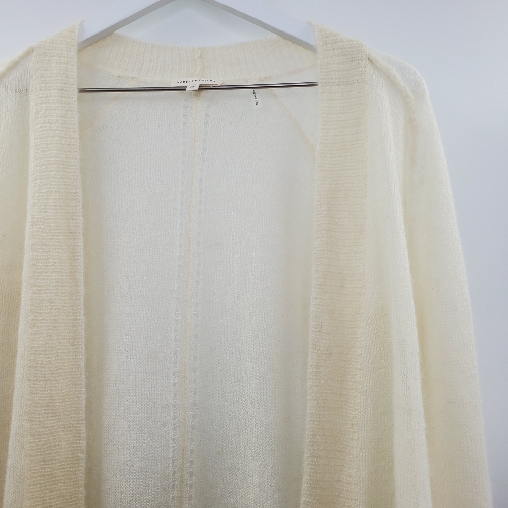 Rebecca Taylor Fuzzy Sheer Open Draped Cardigan Mohair Alpaca Cream Cozy - Picture 3 of 8